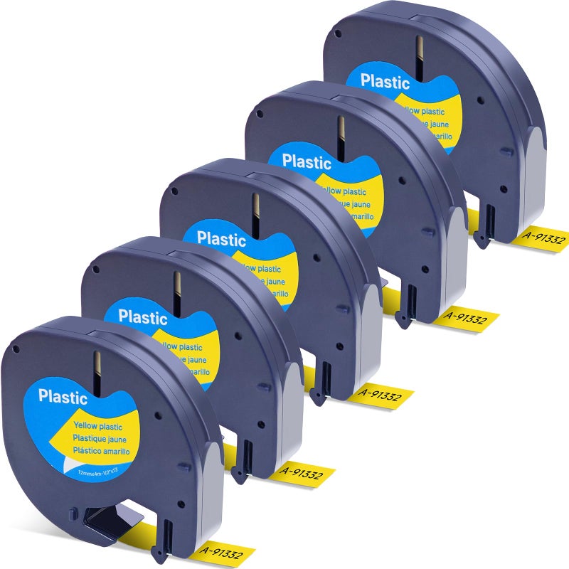Label Orison Compatible with Dymo LetraTag Refills Yellow 91332 12mm Plastic Label Tape for DYMO Label Maker Refills Letra Tag LT100H LT100T 200B QX50, Black on Yellow, 1/2" x 13'(12mm x 4m), 5Pack - Image 1